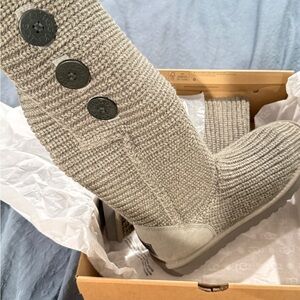 UGG Tall Knit Button Boot in Light Gray